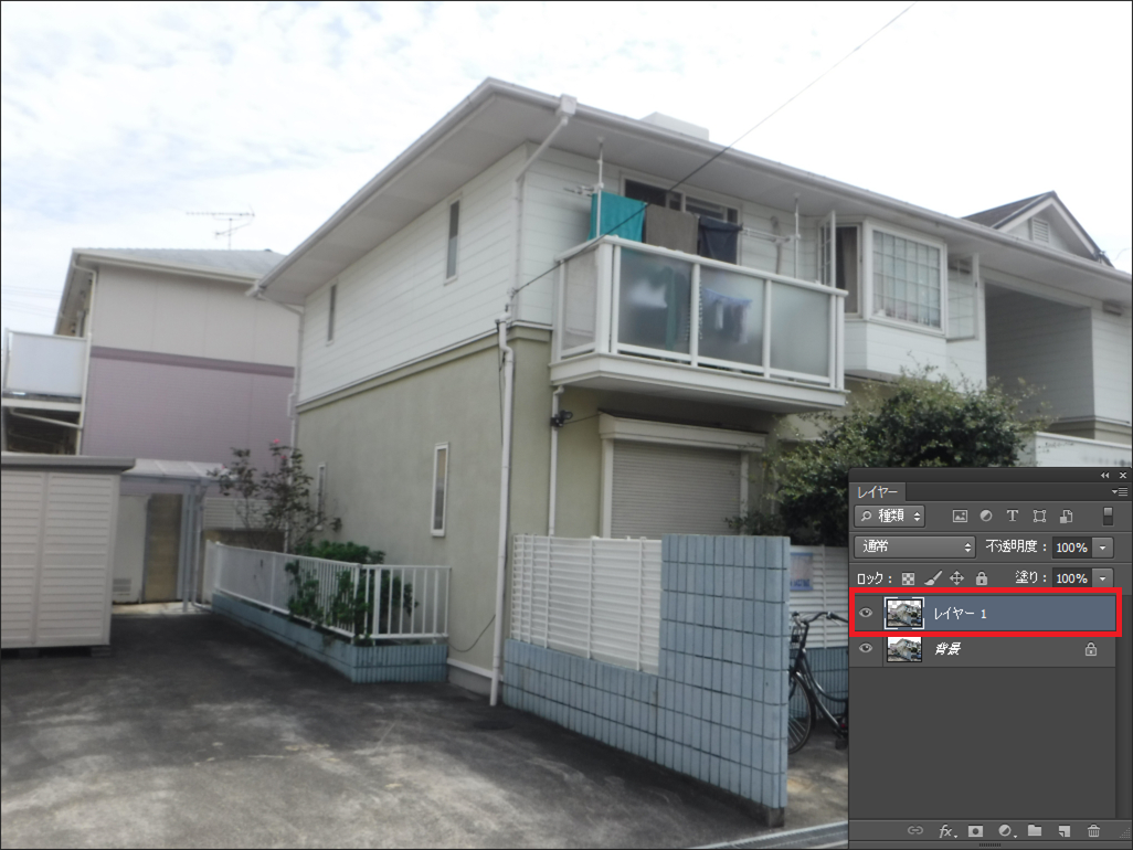 レイヤーを使って青空にする
