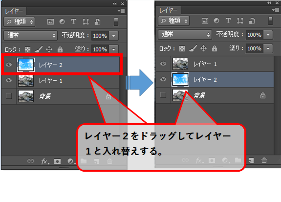 レイヤーを使って青空にする